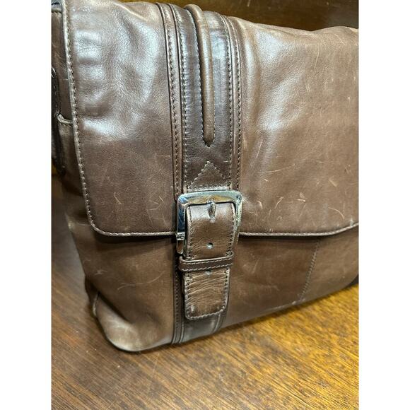 Fossil Brown Leather Crossbody Messenger Laptop Bag Academia Twee Neutral Grunge - Picture 11 of 16